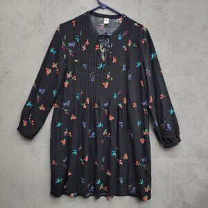 Old Navy Womens Floral Tunic Dress Size M Pintuck Split Neck Long Sleeve Boho‎